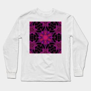 Cartoon Mandala Flower Pink and Black Long Sleeve T-Shirt